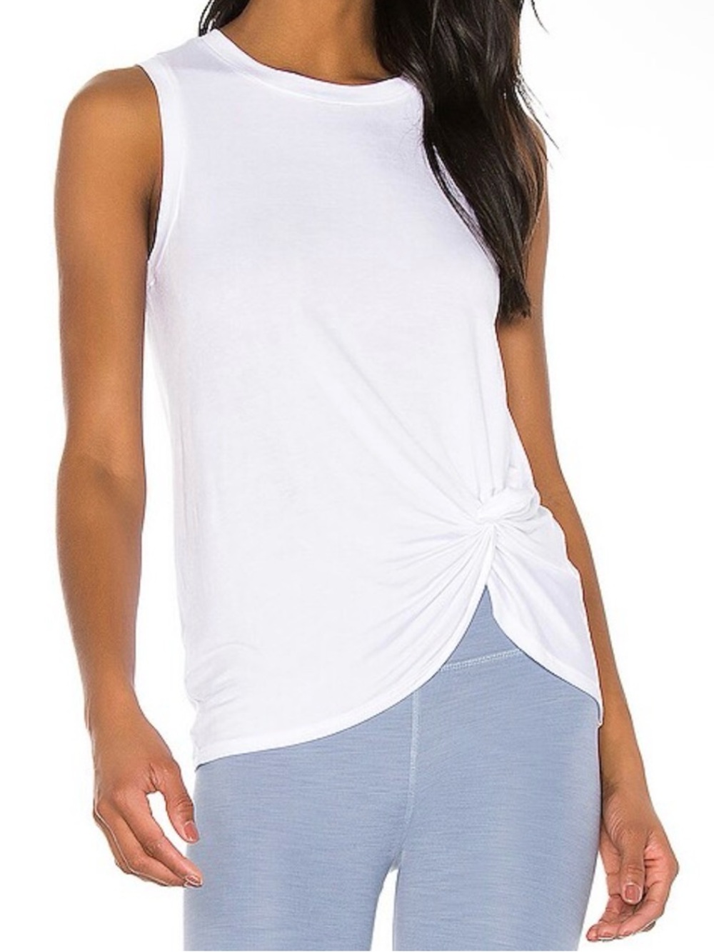 Beyond Yoga Large Solid White Twist Goodbye Muscle Tank Sleeveless Made In USA